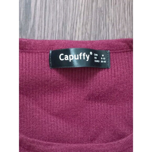 Capuffy Maroon Knot Ribbed Sweater Dress Womens Size Medium - Picture 5 of 6